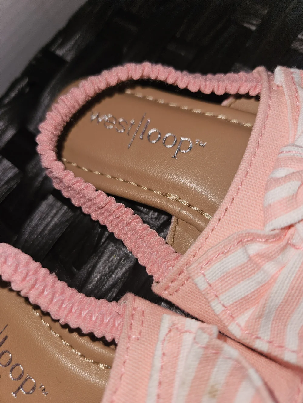 west loop Pink Striped Bow Slide Sandals
